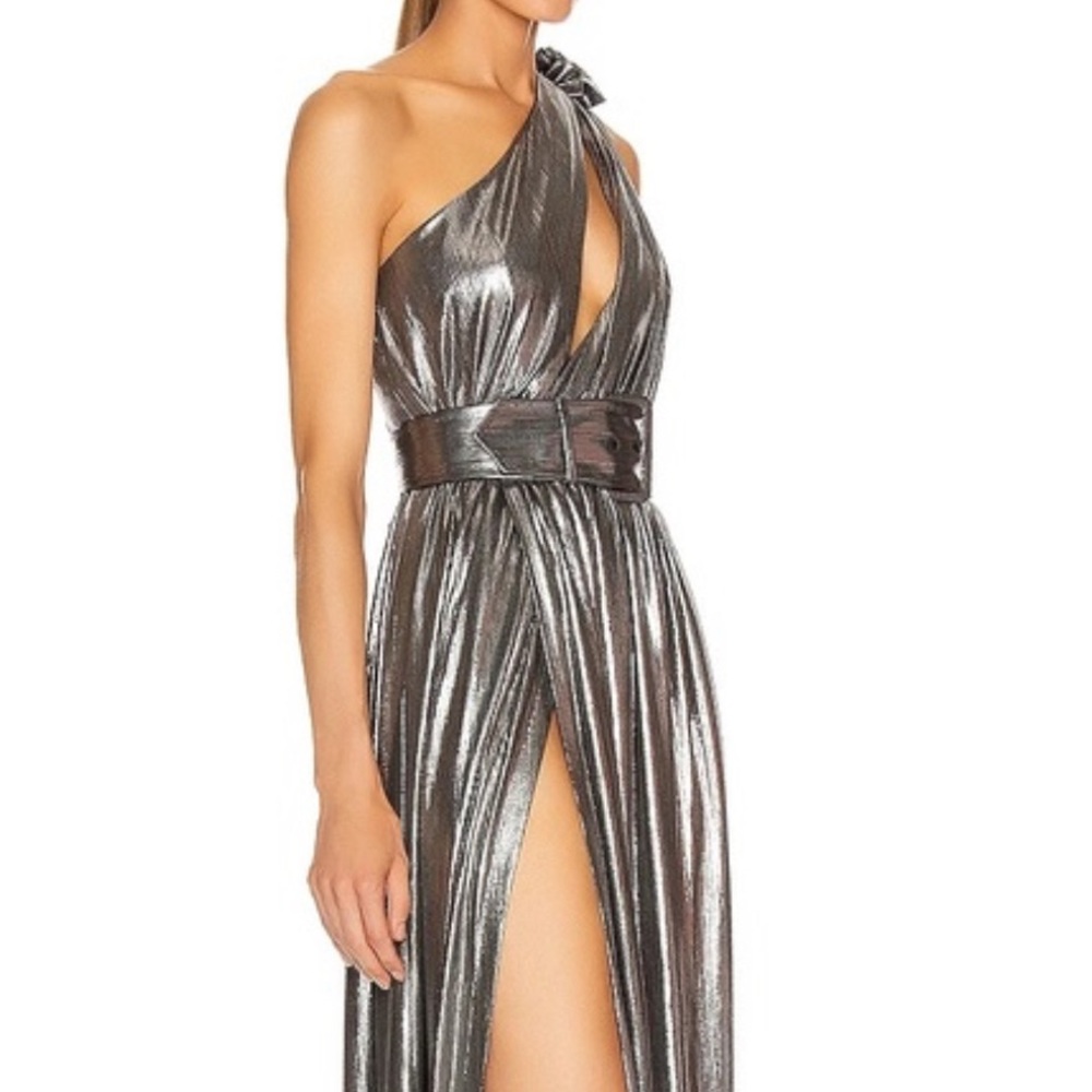 Retrofete Women's Metallic Andrea One Shoulder Belted Dress Maxi, size Small